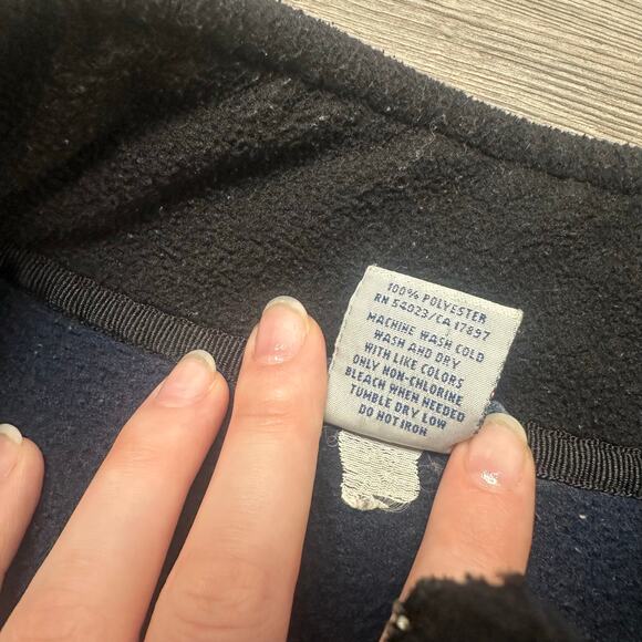 Vintage Old Navy Blue Men 2XL Spellout 1/4 Zip Mock Neck Fleece Pullover Sweater - Picture 5 of 8